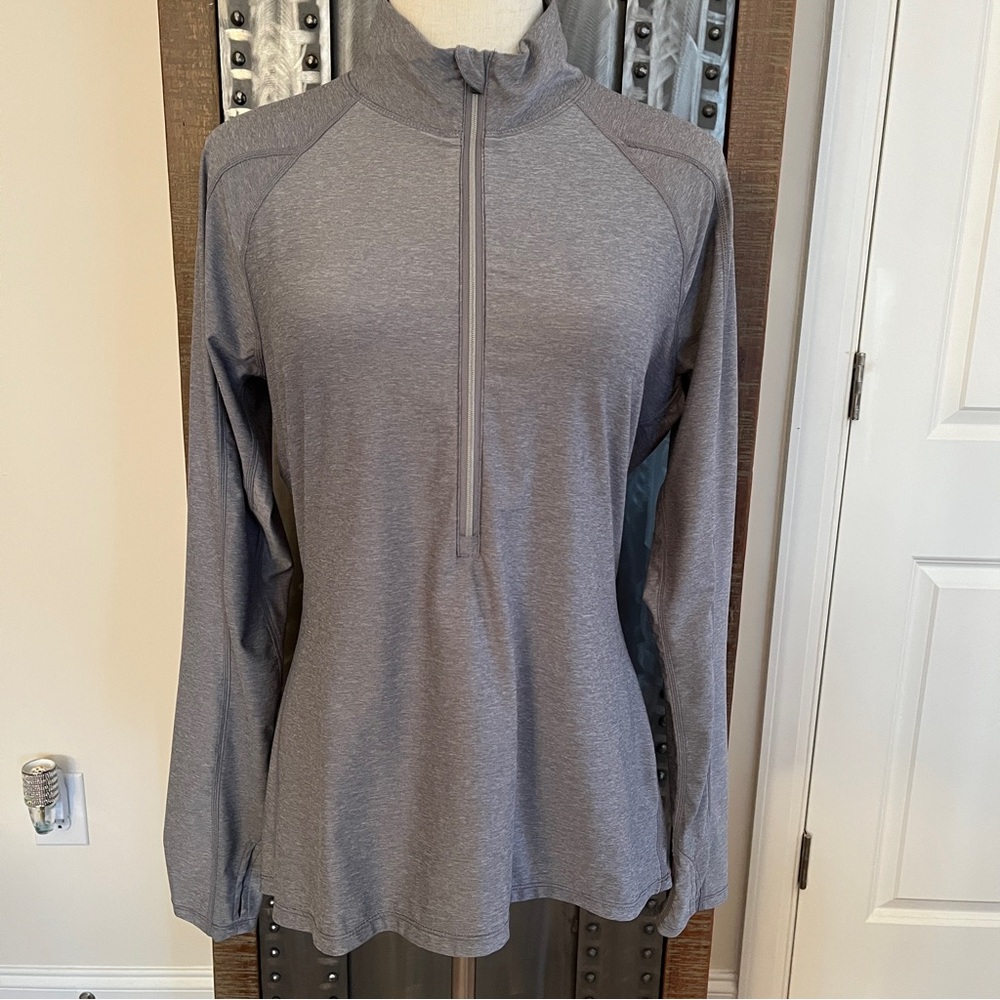 Athleta Heathered Gray Three Quarter Zip Pullover